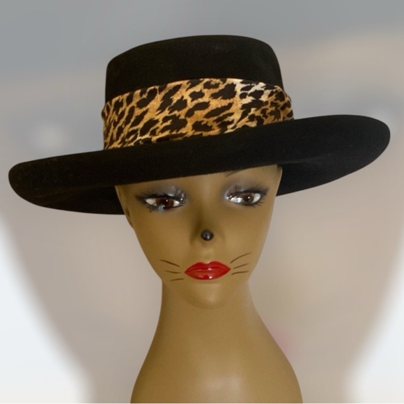 BOLLMAN HAT Co. 100% Wool & Doeskin Fedora Black w Animal Print Sash OS Gorpcore - Picture 5 of 8